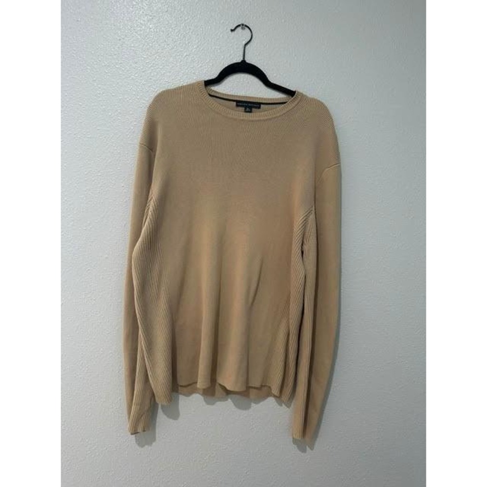 Banana Republic Mens XL Tan Beige Ribbed Knit Crew Neck Long Sleeve Sweater